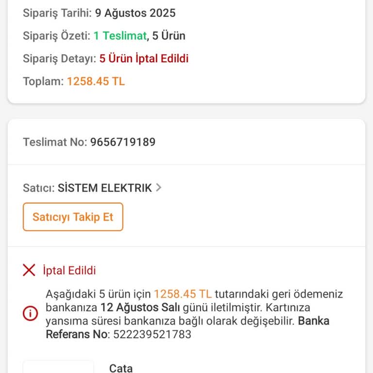 Sipariş İptali Sonrası Fiyat Artışı Ve Yetersiz Çözüm Mağduriyeti