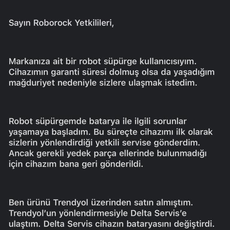 Roborock S6 Maxv Batarya Sorunu Ve Yetersiz Müşteri Desteği Nedeniyle Mağduriyet