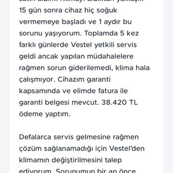 Yeni Aldığım Vestel Klima Sürekli Arızalı, Çözüm Bulunamıyor!