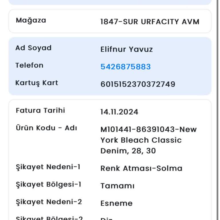 Kot Pantolonumun Renk Atması Sonrası Mağduriyetim Giderilmedi