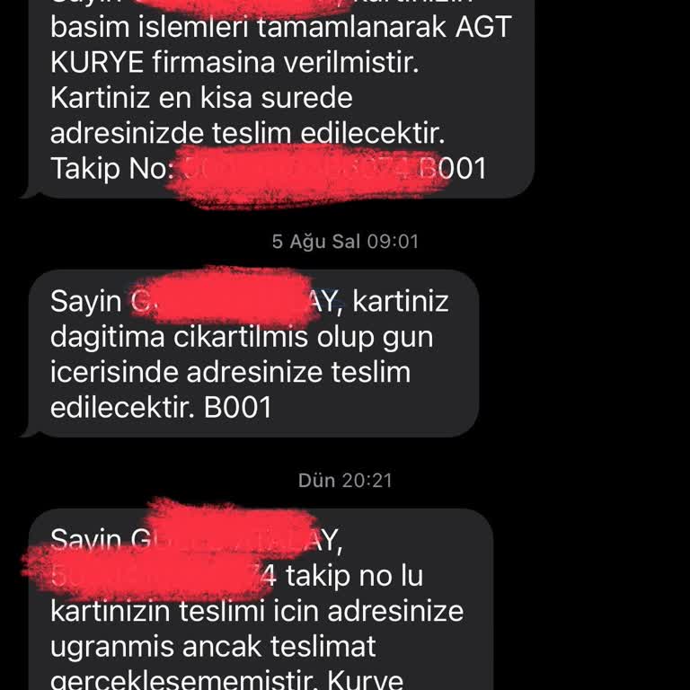 AGT Kurye'nin Ziraat Kartımı Teslim Etmemesi Ve İletişim Sorunu