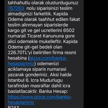 Geçmiş Sipariş İçin Haksız Para Talebi Ve Tehdit İçerikli Mesaj
