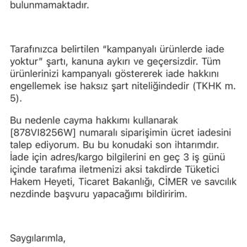 Kampanyalı Ürün Gerekçesiyle İade Talebim Haksız Şekilde Reddedildi