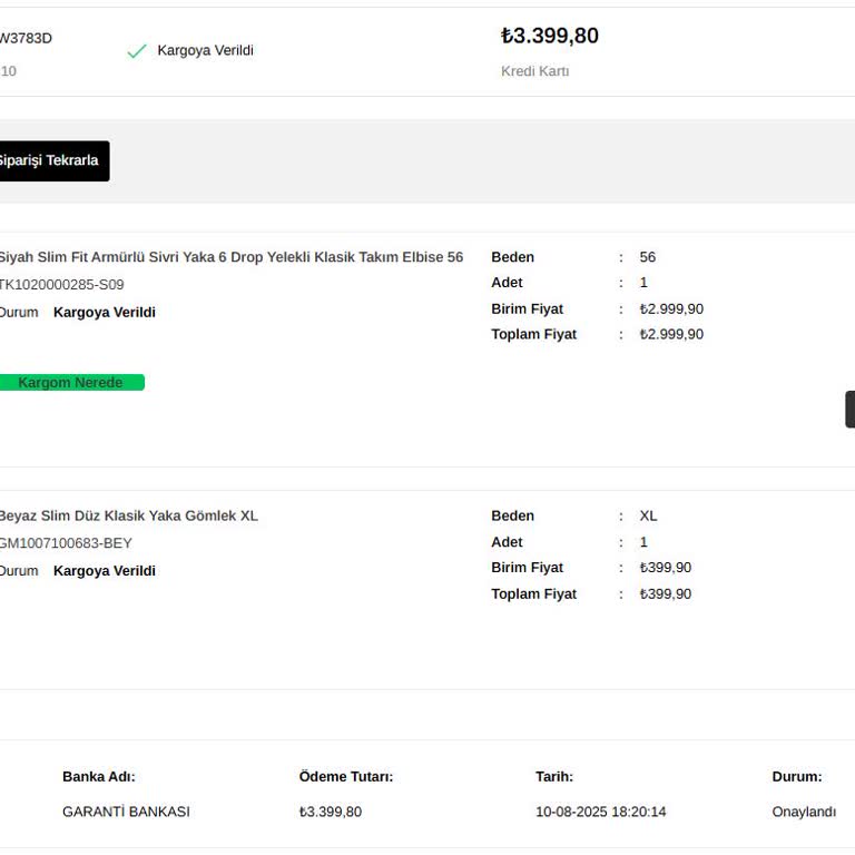 Stokta Var Görünen Takım Elbise Siparişim Eksik Çıktı Mağdur Edildim