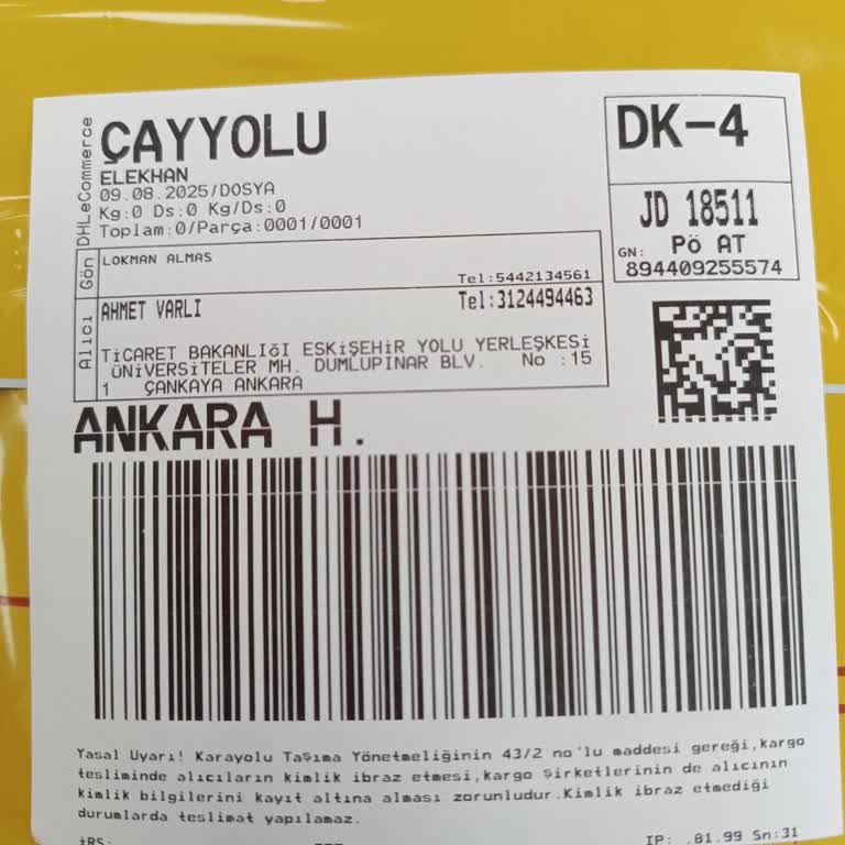 DHL Kargo İle Gönderdiğim Önemli Evrak Adres Doğru Olmasına Rağmen Teslim Edilmedi