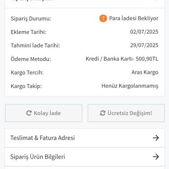 İptal Edilen Siparişin İadesi Yapılmıyor