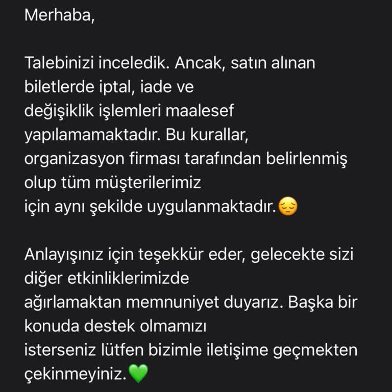 Sağlık Nedeniyle Katılamadığım Konsere Ait Biletimin İadesi Reddedildi