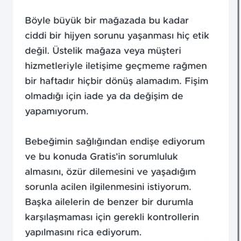 Bebek Pamuğunda Böcek Çıktı, Hijyen Ve Müşteri Hizmetleri Sorunu Yaşadım