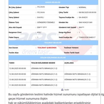 Teslim Edilmeyen Kargo Ve Yanıltıcı Teslimat Bildirimi Nedeniyle Mağduriyet