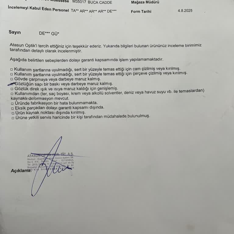 Rayban Gözlük Çerçeve Kırığı Garanti Dışında Bırakıldı: Ücretsiz Onarım Talebi