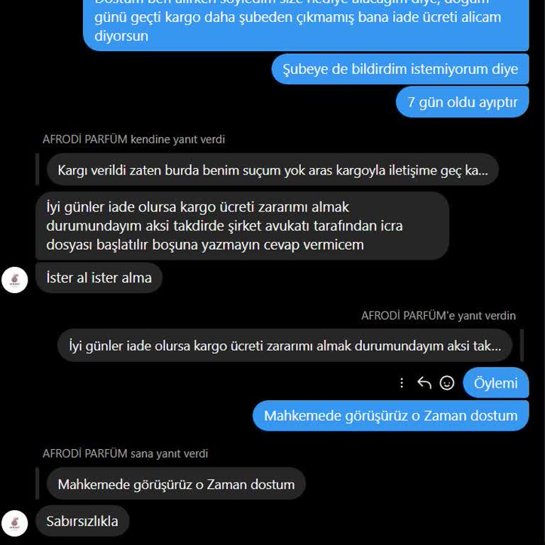 Siparişten Sonra Satıcı Tutumunun Değişmesi Ve Parfüm Gönderiminde Sorun