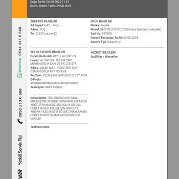 Arçelik Hava Soğutucu Yoğun Nem Nedeniyle Sağlık Sorunu Ve İade Reddi
