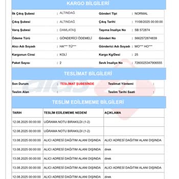 Teslim Edilmeyen Kargo Ve Yetersiz Bilgilendirme Nedeniyle Mağduriyet Yaşıyorum