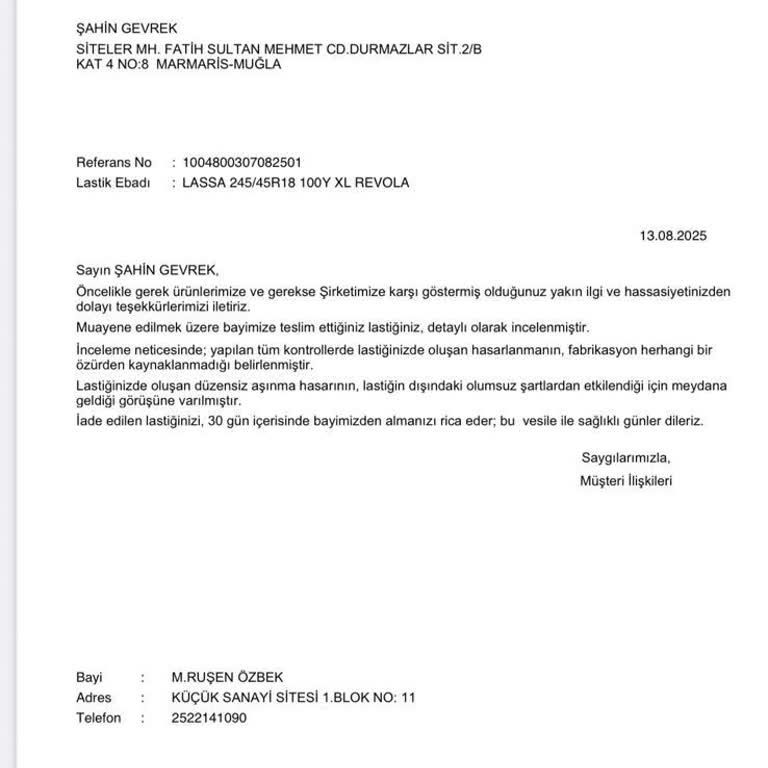 Kısa Sürede Aşınan Lastikler Ve Garanti Reddi Nedeniyle Mağduriyet