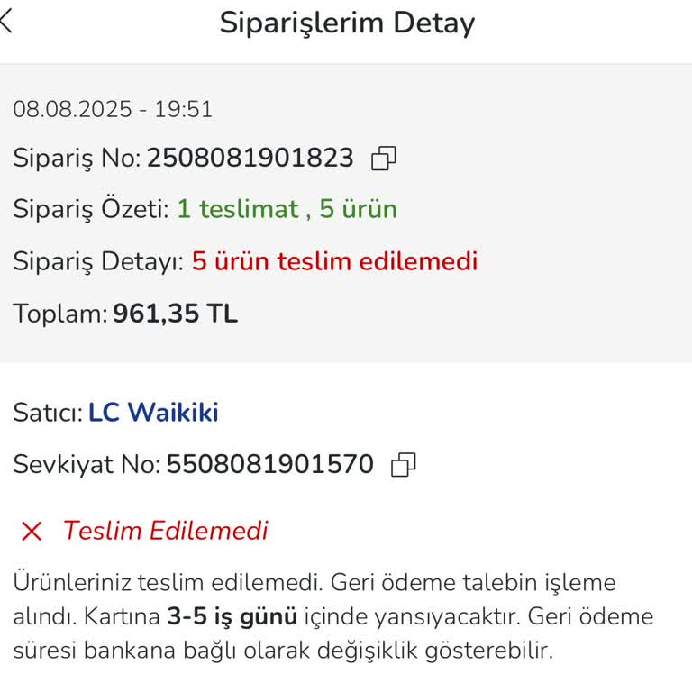 Siparişim Teslim Edilmedi, Param Da İade Edilmiyor!