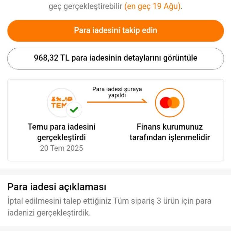 İptal Edilen Siparişin Ücreti İade Edilmedi, Mağduriyet Yaşıyorum