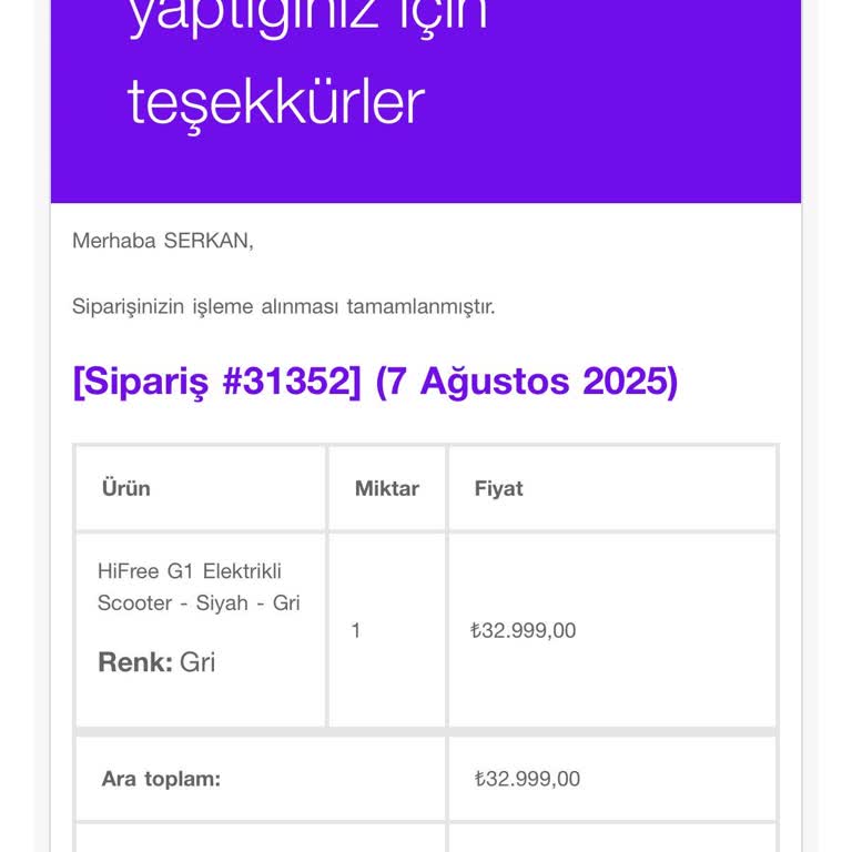 Elektrikli Scooter Siparişim Teslim Edilmedi, Ücret İadesi Talep Ediyorum