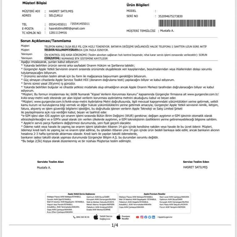 Garanti Süresinde Batarya Değişimi İçin Ücret Alınması Ve Mağduriyet Yaşanması