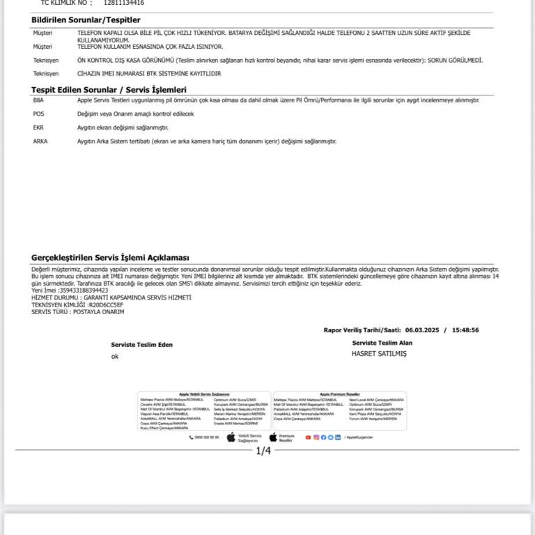Garanti Kapsamında Batarya Değişimi İçin Ücret Alınması Ve Sorunun Çözülmemesi