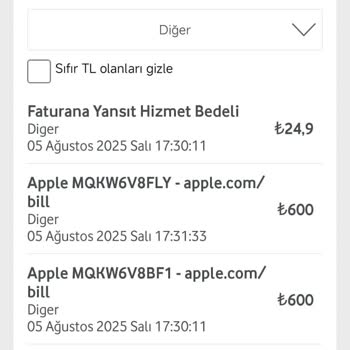 Apple.com Bill Adıyla Bilgim Dışında Faturama Yüksek Tutarlı İşlemler Yansıtıldı