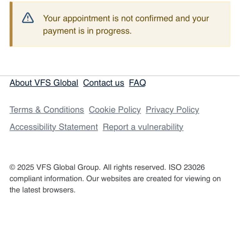 VFS Global'de Randevu Ve Ödeme Sorunu Nedeniyle Başvuru Tamamlanamıyor