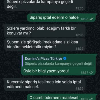 Domino's Kampanya İndirimi Uygulanmadı, Mağduriyetim Giderilmiyor
