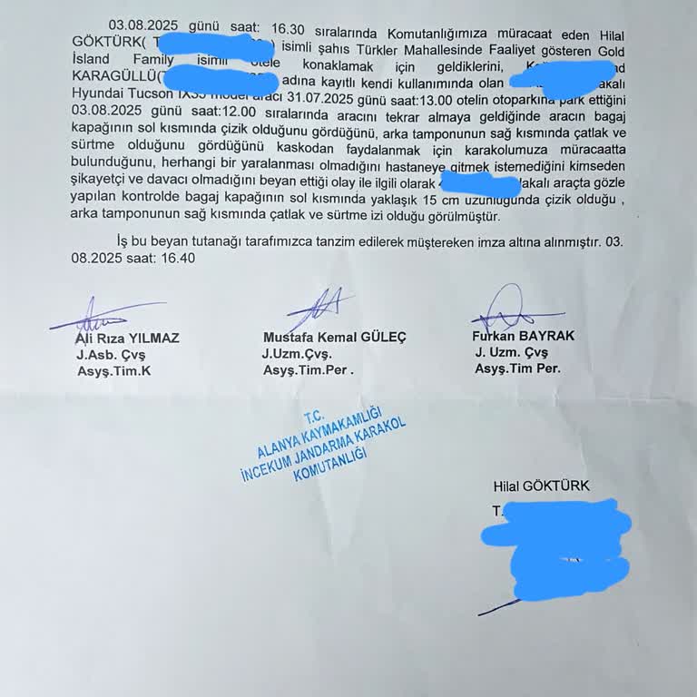 Otoparkta Oluşan Araç Hasarına Otelin İlgisiz Yaklaşımı Mağduriyet Yarattı