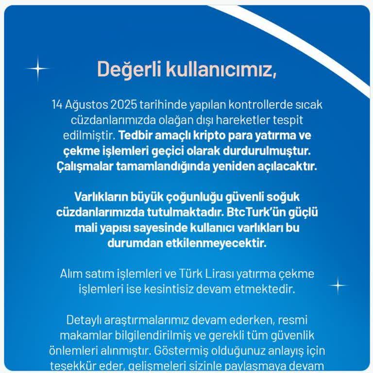 BTCTURK Hesabımda Para Yatırma Ve Çekme İşlemleri Durduruldu, Mağduriyet Yaşıyorum