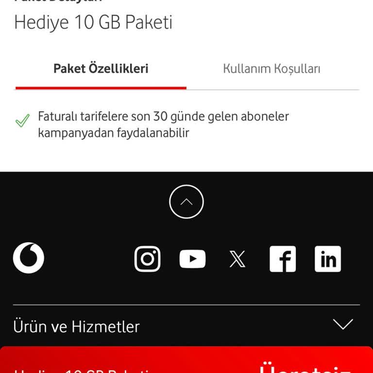 Vodafone Faturalıya Geçişte 10GB Hediye Paketi Hakkında Sorun Yaşıyorum