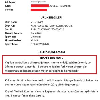 Yetkili Servis Klimaya Müdahale Etmeden Ücret Aldı, Fişte Ücret Belirtilmedi