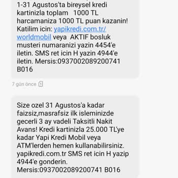 Yapı Kredi'den Sürekli Gelen Mesajlarla Rahatsız Ediliyorum