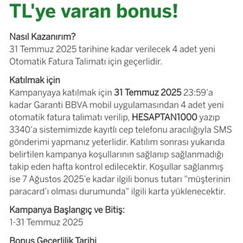 Garanti BBVA Kampanya Şartlarını Yerine Getirmeme Rağmen Bonusum Yüklenmedi