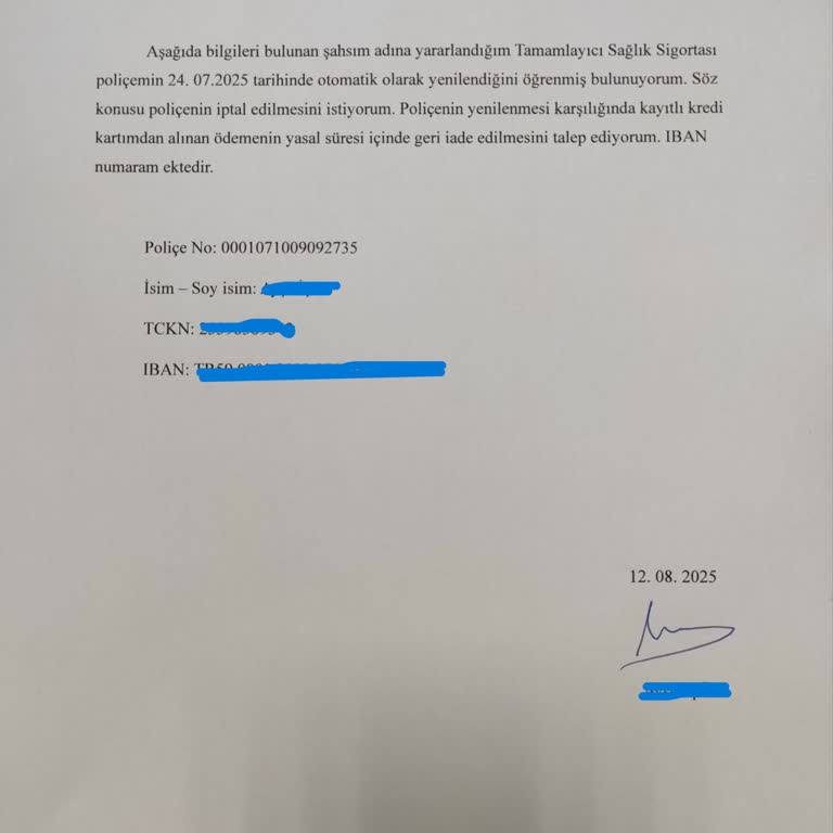 Onayım Dışında Yenilenen Poliçenin İptali Ve Haksız Çekilen Ücretin İadesi Talebim Sonuçlandırılmıyor