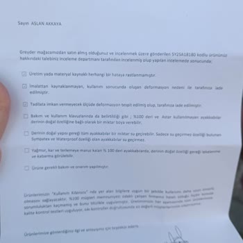 Greyder Ayakkabıda Kısa Sürede Deformasyon Ve Yetersiz Müşteri Hizmeti
