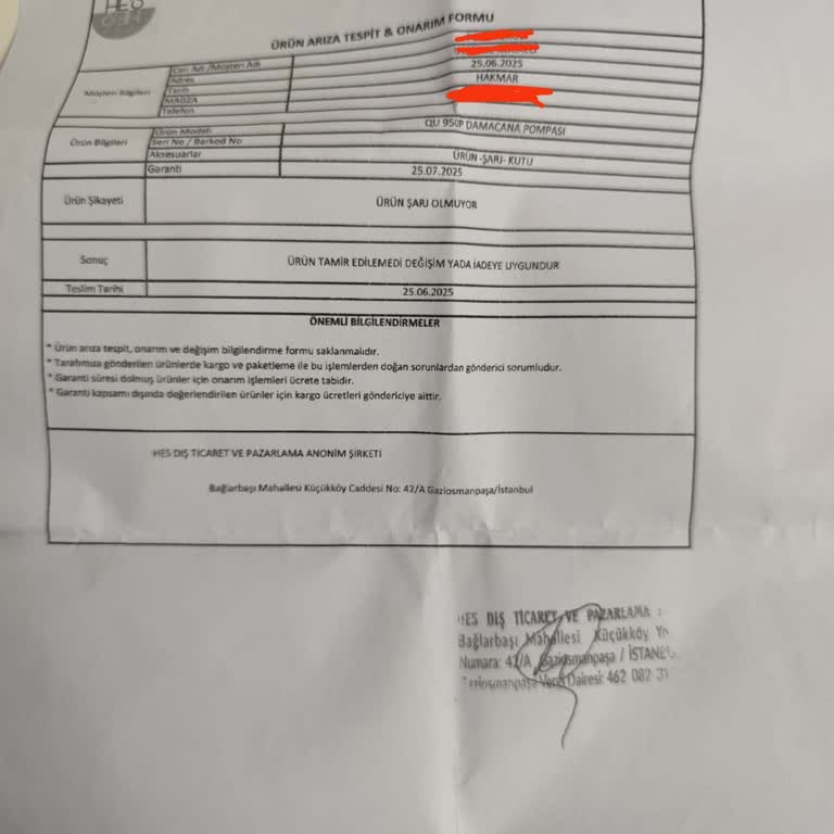 Hakmar'dan Aldığım Şarjlı Su Pompası Garanti Kapsamında Değiştirilmiyor, Mağdur Edildim