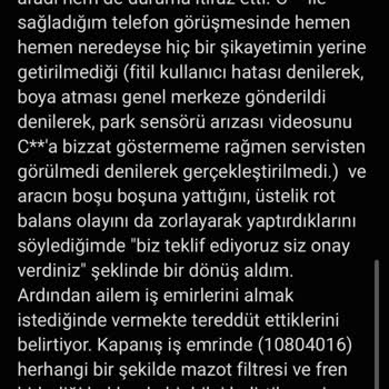 Bakımda Eksik Ve Hatalı İşlemler, Ekstra Ücret Talebi Ve Şikayetlerin Giderilmemesi