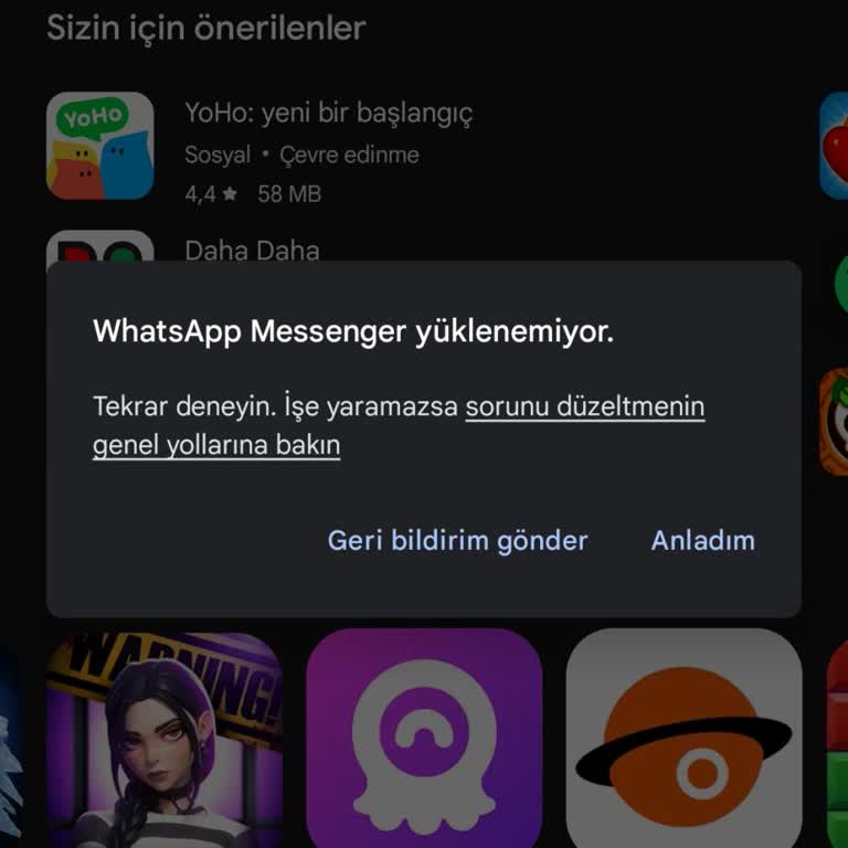 WhatsApp Yüklenmiyor, Çözüm Bulamıyorum