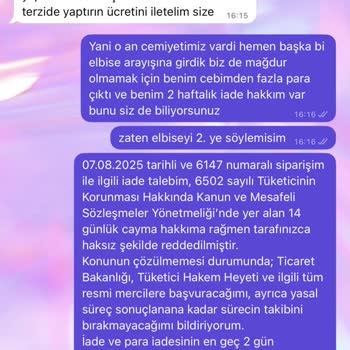Yanlış Ve Kusurlu Elbise Gönderimi Sonrası İade Talebim Reddedildi