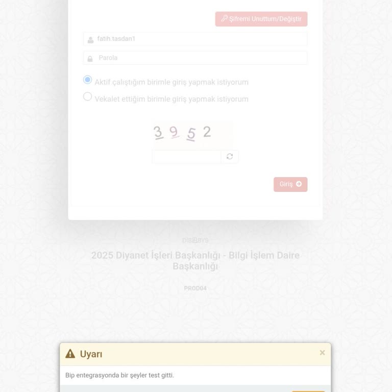 Dibbys Sistemine Girişte BİP Entegrasyon Hatası Nedeniyle İşlemlerimi Gerçekleştiremiyorum