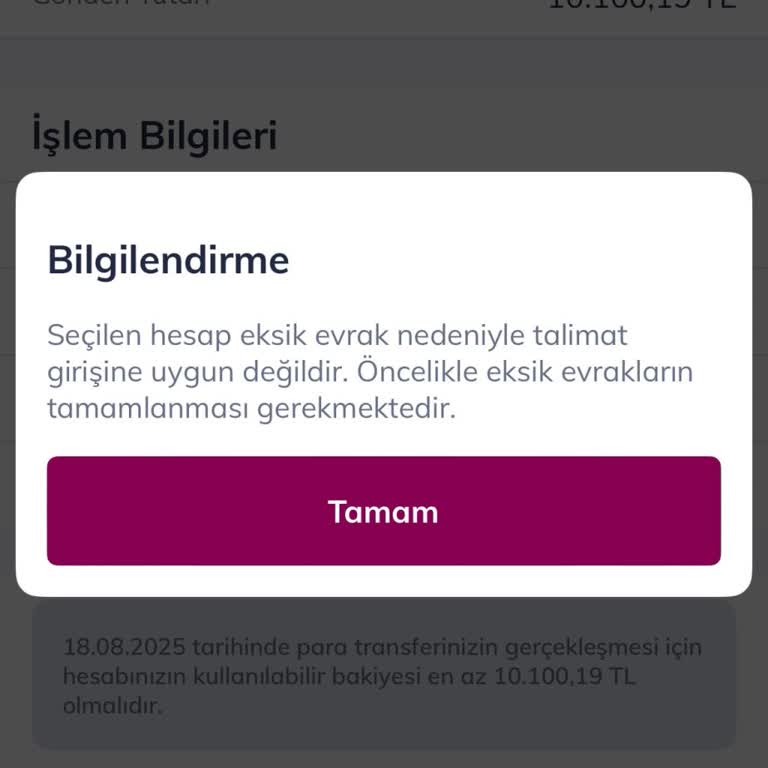 Eksik Evrak Uyarısı Nedeniyle Hesap Kullanılamıyor, Destek Alınamıyor