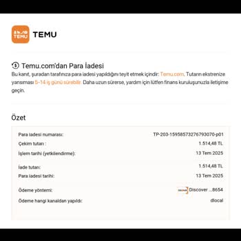 Temu'dan İptal Edilen Siparişimin İadesi Bir Aydır Yapılmadı