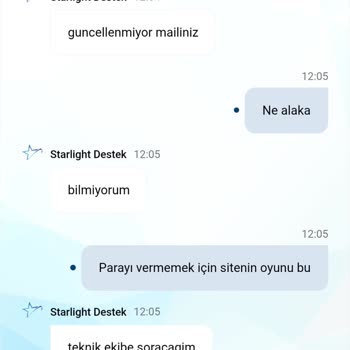 Starlight102 Ödeme Yapmıyor, Canlı Destek Ve WhatsApp Cevap Vermiyor