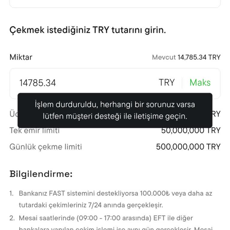 ATM'den TL Çekiminde Sürekli İşlem Durduruldu Hatası Alıyorum
