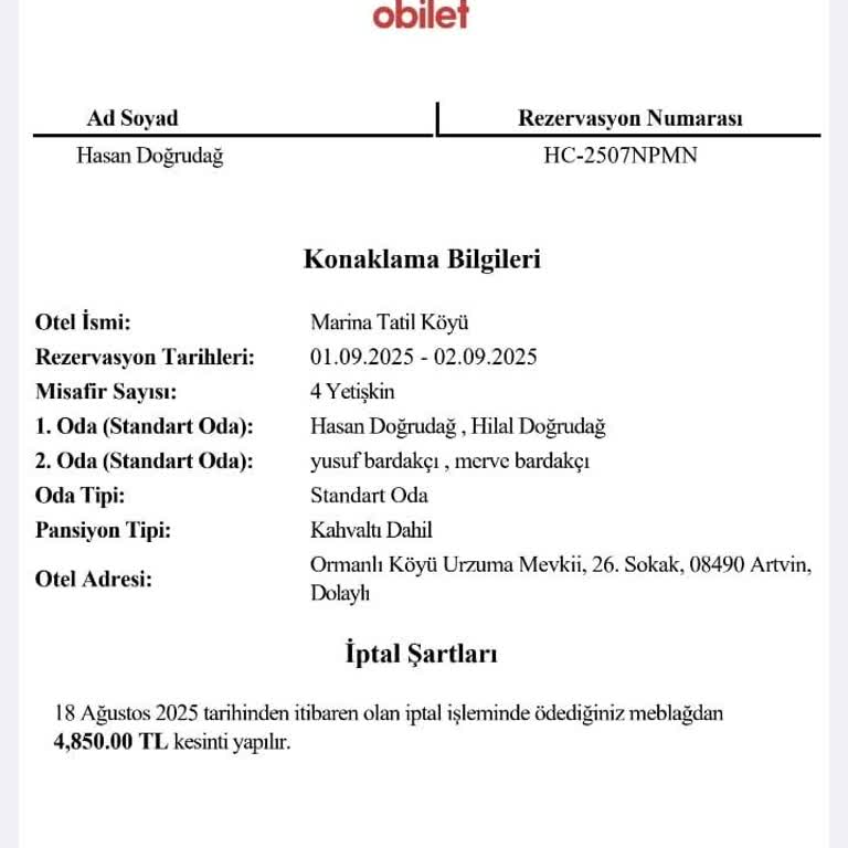 Rezervasyonum Onaylandıktan Sonra Otel Değişikliği Ve Ekstra Masraflar Nedeniyle Mağduriyet