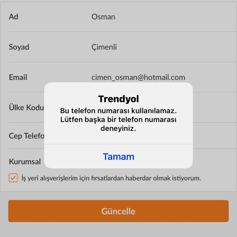 Numara Güncelleme Sorunu Nedeniyle Siparişlere Erişemiyorum