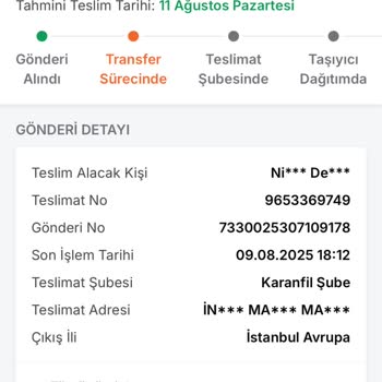 Siparişim Uzun Süredir Transfer Sürecinde Teslimat Yapılmadı Mağduriyetim Devam Ediyor