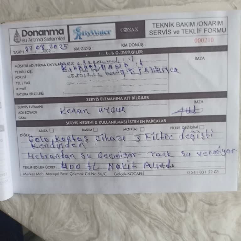 Garanti Kapsamındaki Su Arıtma Cihazım Servis Sonrası Bozuldu, Ekstra Ücret Talep Ediliyor