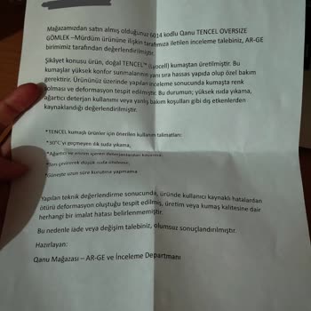 İlk Yıkamada Deforme Olan Gömleğin İadesi Reddedildi