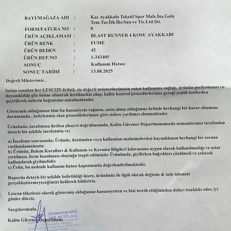 Kısa Sürede Deforme Olan Ayakkabıma Çözüm Sunulmadı