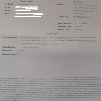 Arızalı Satılan Bilgisayar İçin İade Ve Ücret İadesi Talebi